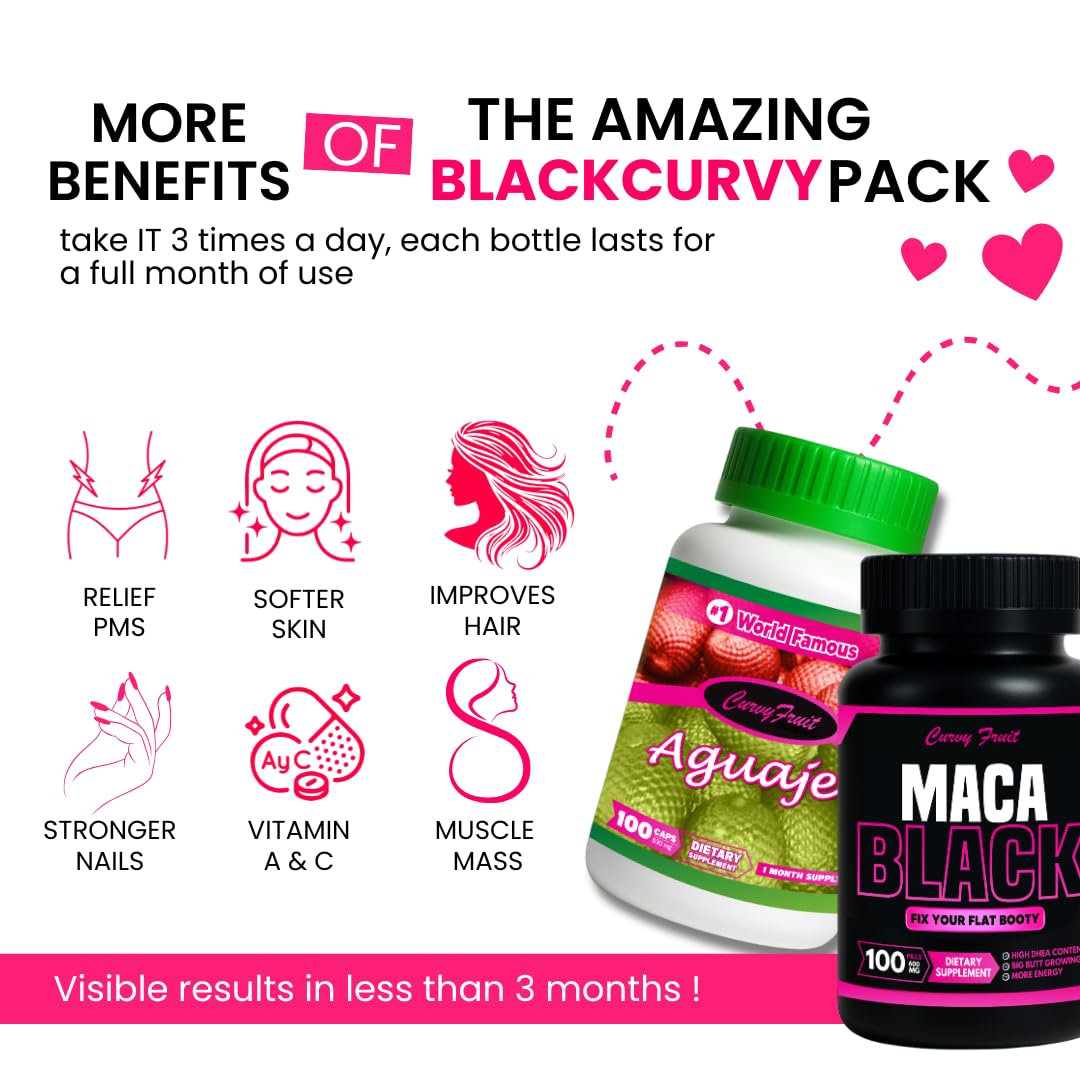 Maximum Booty Growth – Aguaje + Black Maca Pills for Women – Glute Volume Enhancer - Black Curvy Pack Curvy Fruit Au supplements