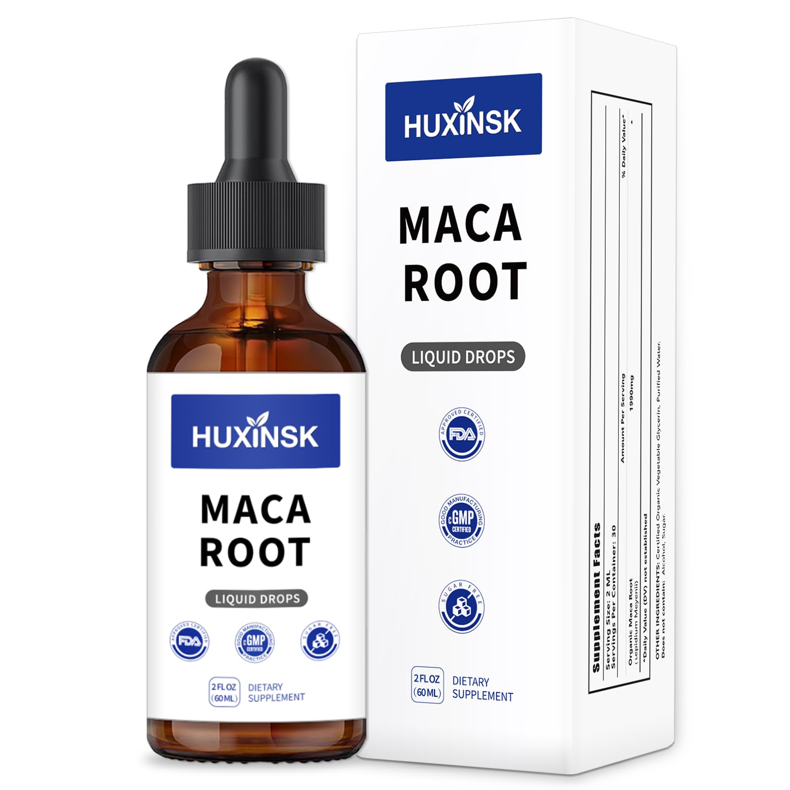 Maca Root Liquid Drops Extract | Peruvian Black & Red Blend | Natural Energy & Hormone Balance | Alcohol-Free, 60ml Vegan Tincture HUXINSK Au supplements