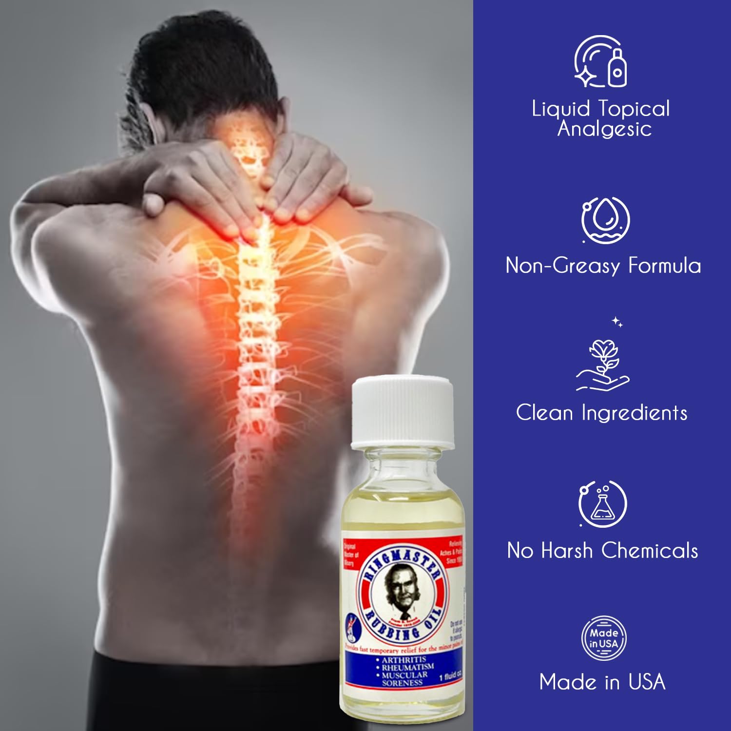 Ringmaster Rubbing Oil Pain Relief Since 1950 Made in USA for Arthritis, Rheumatism, Muscular Joint Soreness (1 oz) Ringmaster Rubbing Oil Au supplements