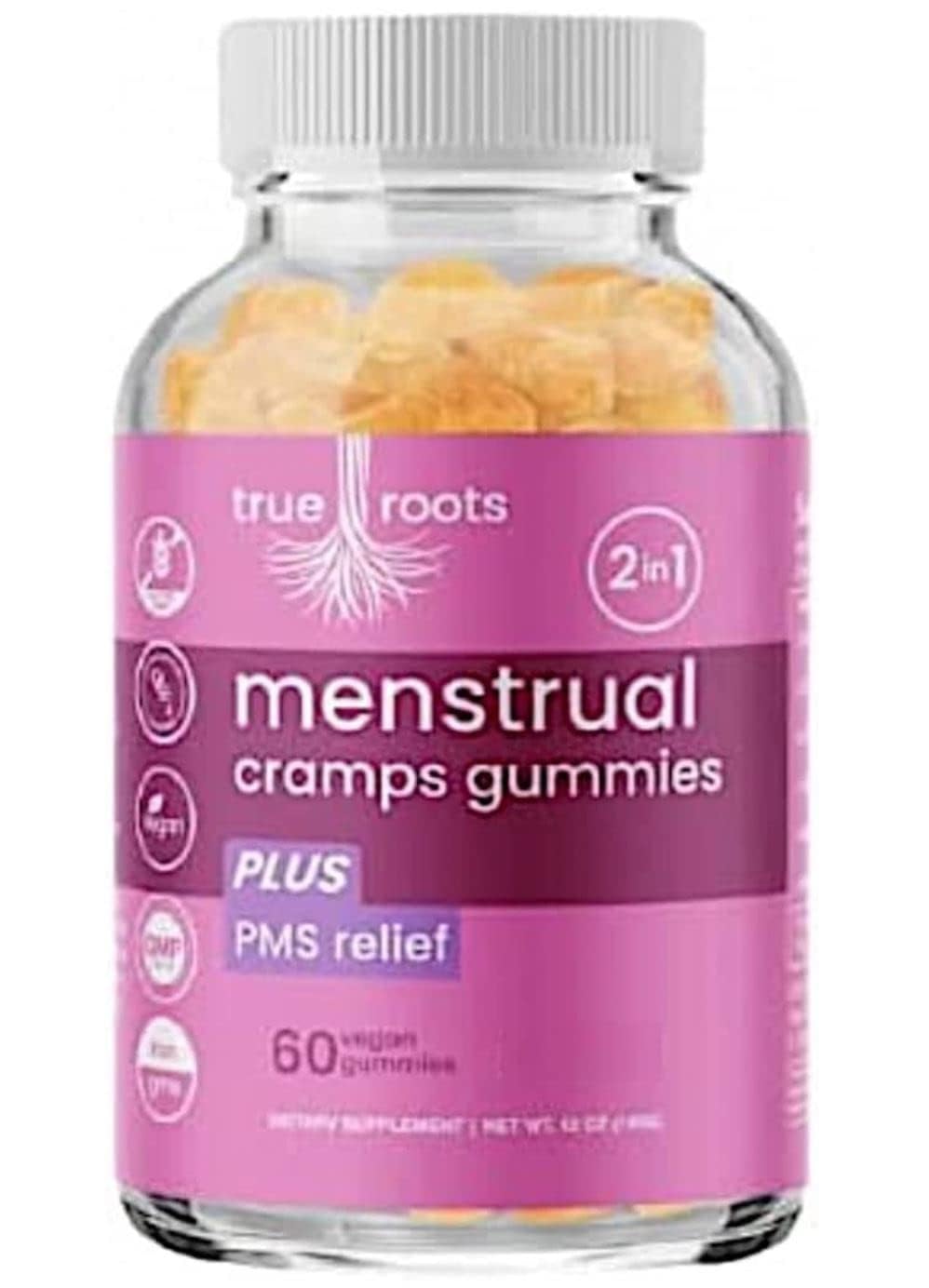 Menstrual Cramp Period Gummies True Roots | PMS Support Supplement for Women | Healthy Flow | Flo PMS Menstrual Cycle Relief, Cramping and Bloating | Vegan & Natural Flavors | 60 Count True Roots Au supplements