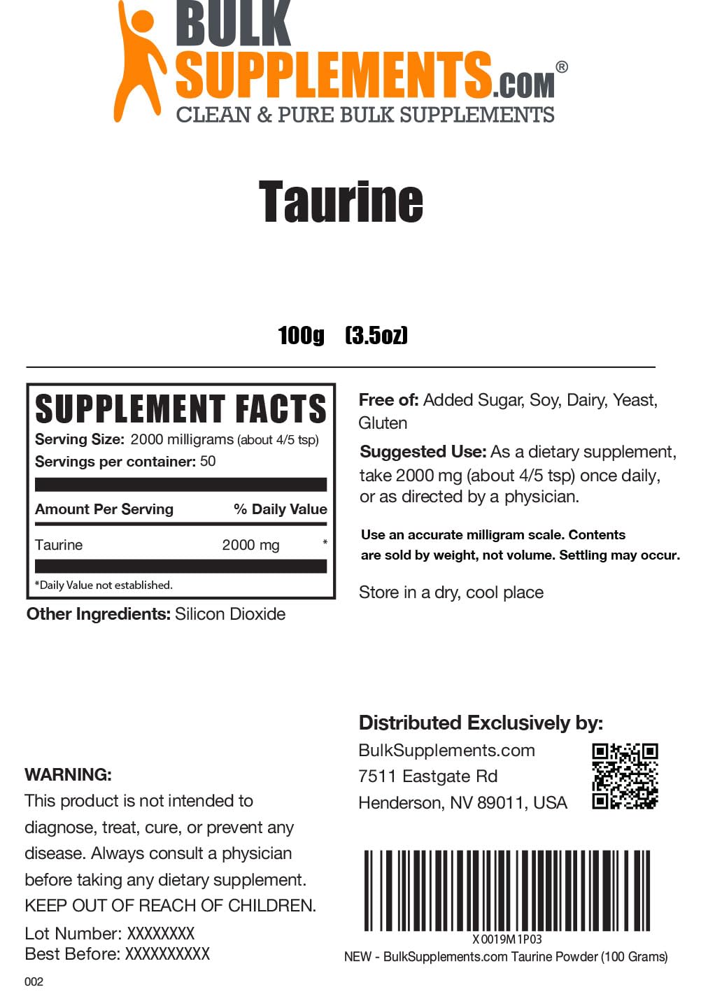 BULKSUPPLEMENTS.COM Taurine Powder - Taurine Supplement, Taurine 2000mg BULKSUPPLEMENTS.COM Au supplements
