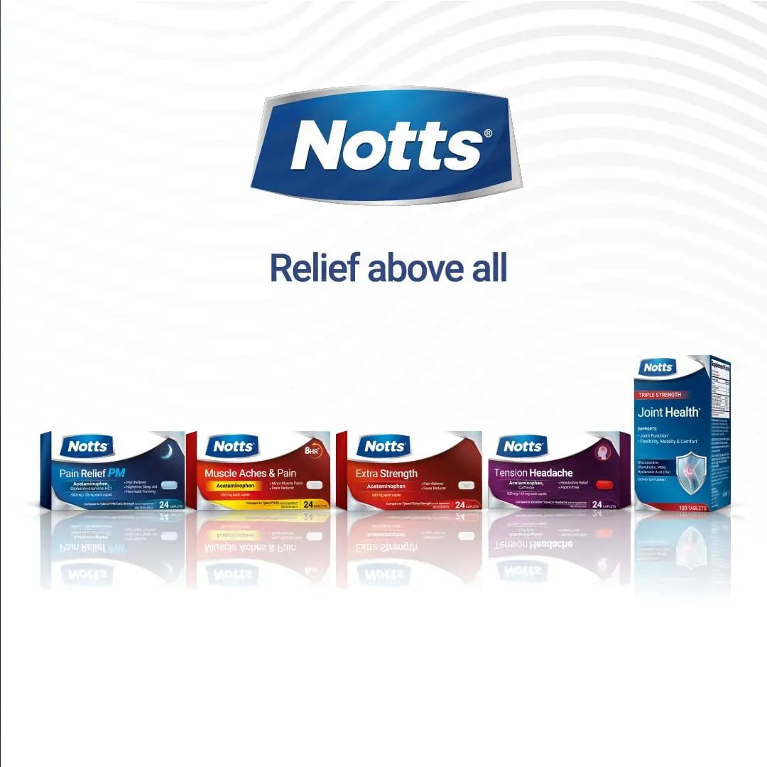 NOTTS PM Extra Strength Pain Relief & Sleep Aid, 500mg Acetaminophen & 25mg Diphenhydramine HCl, 50 Caplets for Nighttime Aches, Headaches & Body Pain, Non-Habit Forming (Pack of 2) NOTTS Au supplements