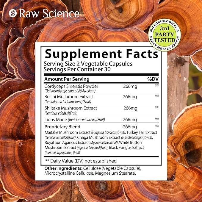 Mushroom Supplement - Shiitake Mushrooms & Lions Mane Supplement Capsules S RAW SCIENCE Au supplements