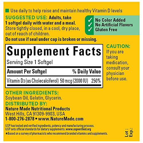 Nature Made Vitamin D3 2000 IU (50 mcg), Dietary Supplement for Bone, Teeth, Muscle Nature Made Au supplements