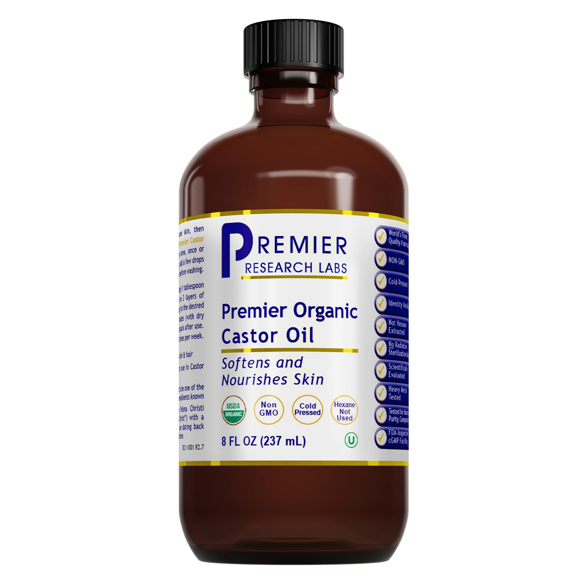 Premier Research Labs Organic Castor Oil for Face - Cold Pressed 100% Pure Castor Oil for Hair Growth, Skin & Body, Hexane Free - 8 Oz Bottle Premier Research Labs Au supplements