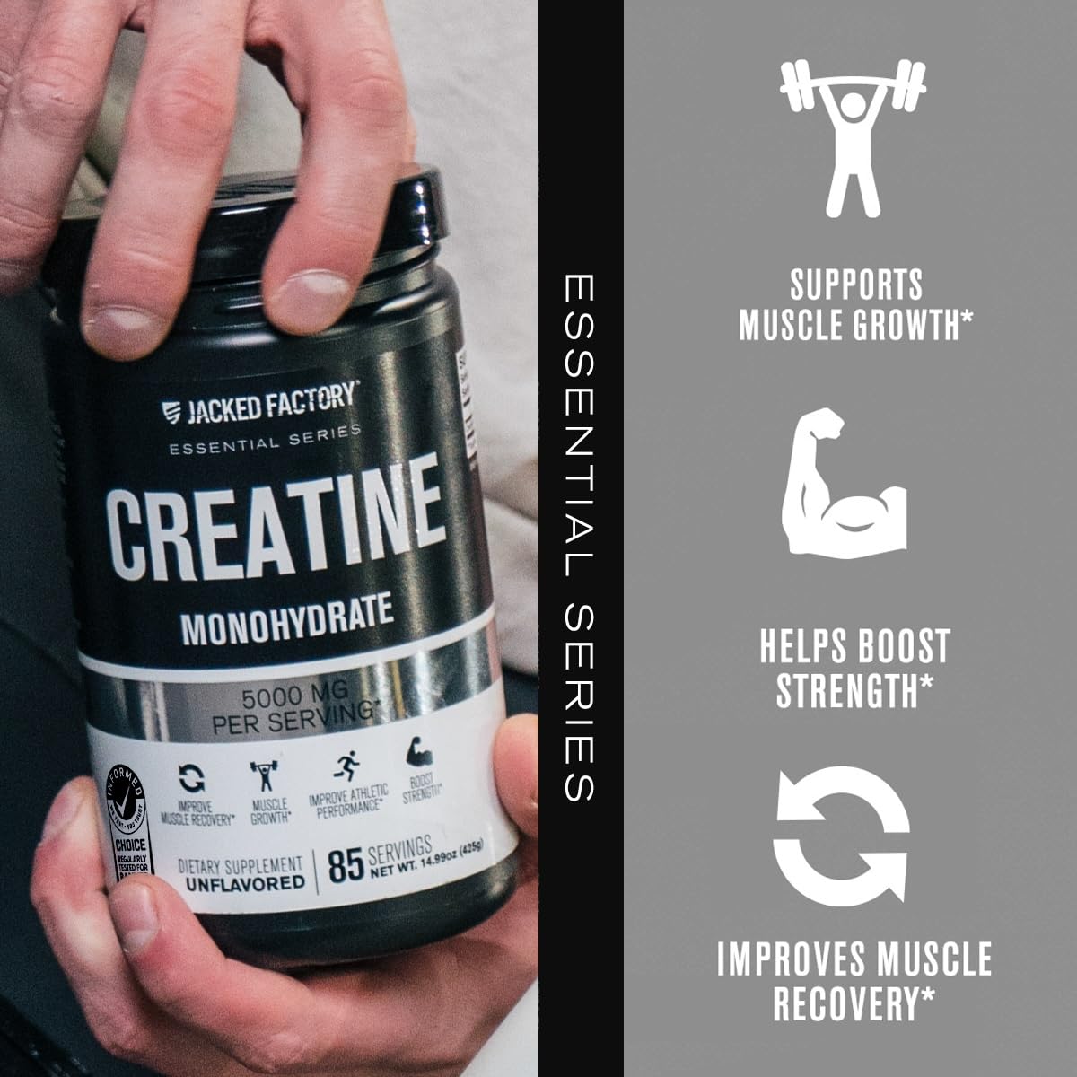 Jacked Factory Creatine Monohydrate Powder 425g - 5g Daily Creatine Supplement for Men and Women, Vegan-Friendly, Third-Party Tested - 85 Servings, Unflavored Jacked Factory Au supplements