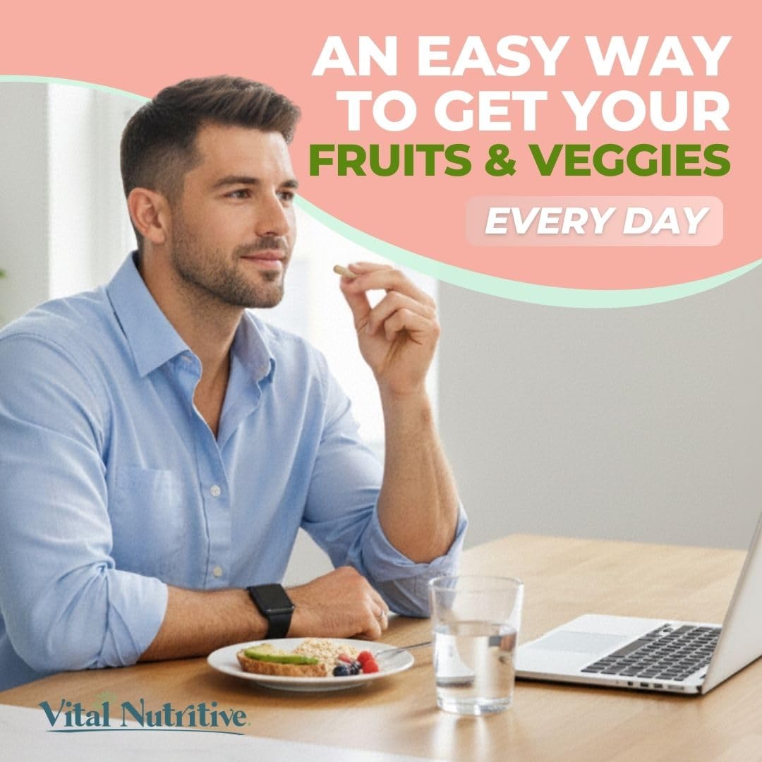 Vital Super Fruits & Veggies - Daily Superfood Capsules for Adults - Fruit & Vegetable Supplements to Boost Immunity & Energy - 2-in-1 Formula for Overall Wellness VITAL NUTRITIVE Au supplements