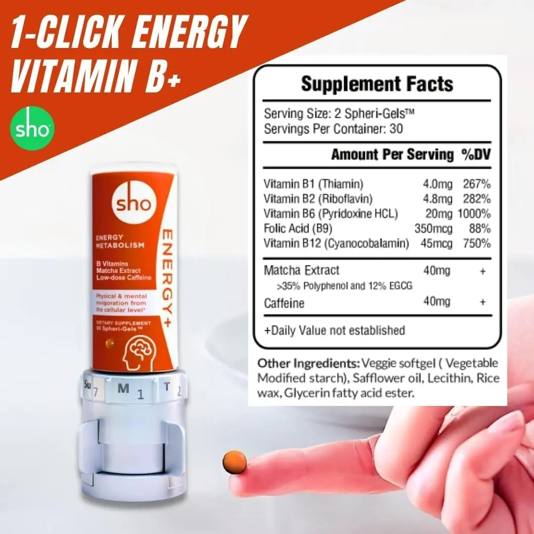 SHO Vegan Energy+ Focus Supplement Kit- Matcha Green Tea Extract, Methylated B Complex, Vitamin B and Caffeine Natural Energy Booster Without Crash, Jitters for Men and Women - 60 Pills Refill Bottle SHO Au supplements