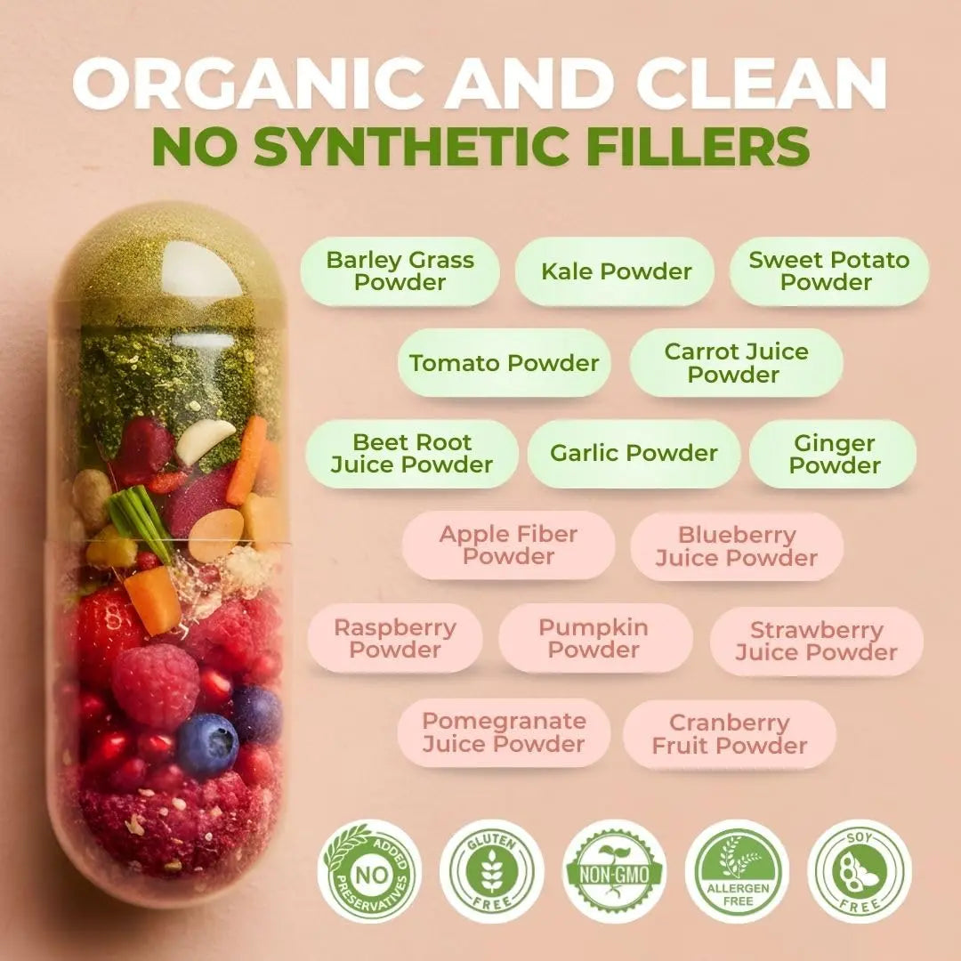 Vital Super Fruits & Veggies - Daily Superfood Capsules for Adults - Fruit & Vegetable Supplements to Boost Immunity & Energy - 2-in-1 Formula for Overall Wellness VITAL NUTRITIVE Au supplements