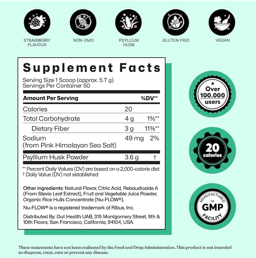 ColonBroom Psyllium Husk Powder (Strawberry) - Colon Cleanse for Bloating Relief & Gut Health - Colon Broom Fiber Powder Drink - Vegan, Gluten Free, Non-GMO Fiber Powder Supplement, 50 Servings ColonBroom Au supplements