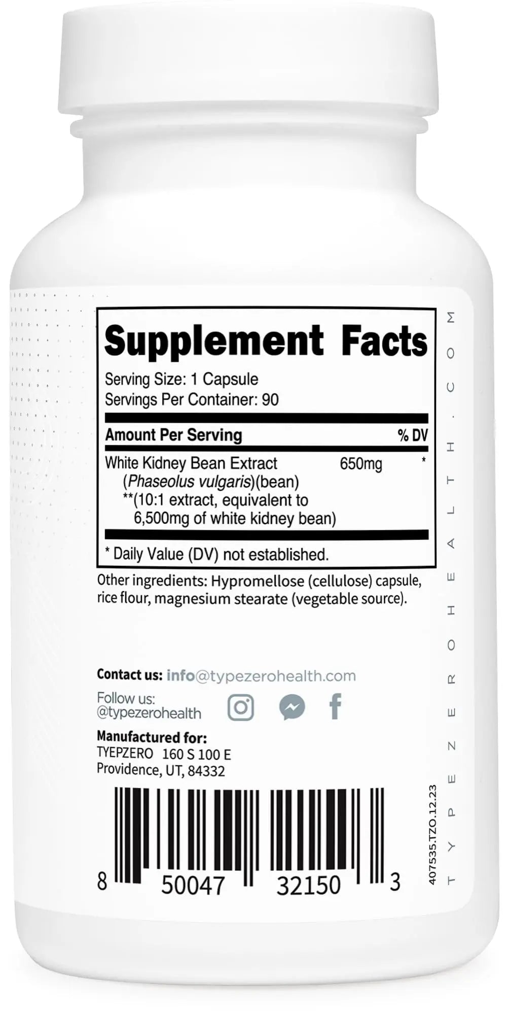 Type Zero Clean White Kidney Bean Capsules (6,500 MG Equivalent Per Serving, 90 Count) - Non-GMO, Gluten Free Type Zero Au supplements
