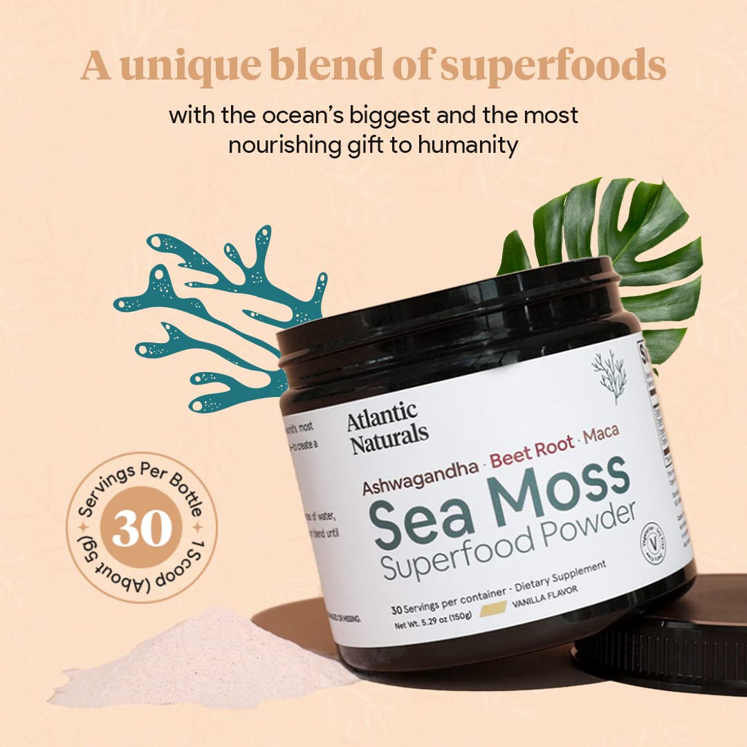 Organic Sea Moss Superfood Powder with Ashwagandha, Beet Root, and Maca Atlantic Naturals Au supplements