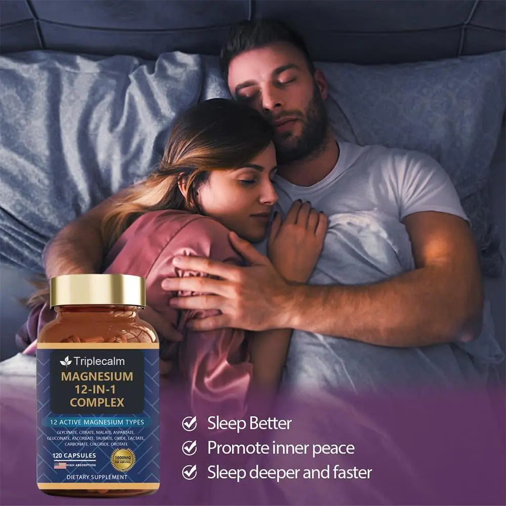 Magnesium Complex 12 in 1 Supplement - 12 Elemental 1000mg - Magnesium Glycinate, Citrate, Malate, Taurate - High Absorption,for Muscle, Nerve & Sleep Support - 120 Capsules Triplecalm Au supplements
