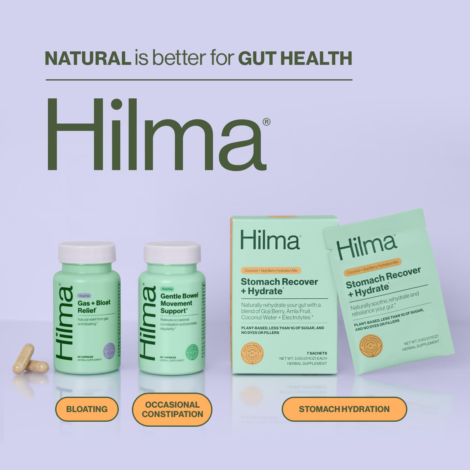Hilma Natural Gas and Bloating Relief for Women, Doctor Formulated with Organic Ingredients, Lemon Balm, Fennel and Peppermint Leaf, 50 Vegan Capsules Hilma Au supplements