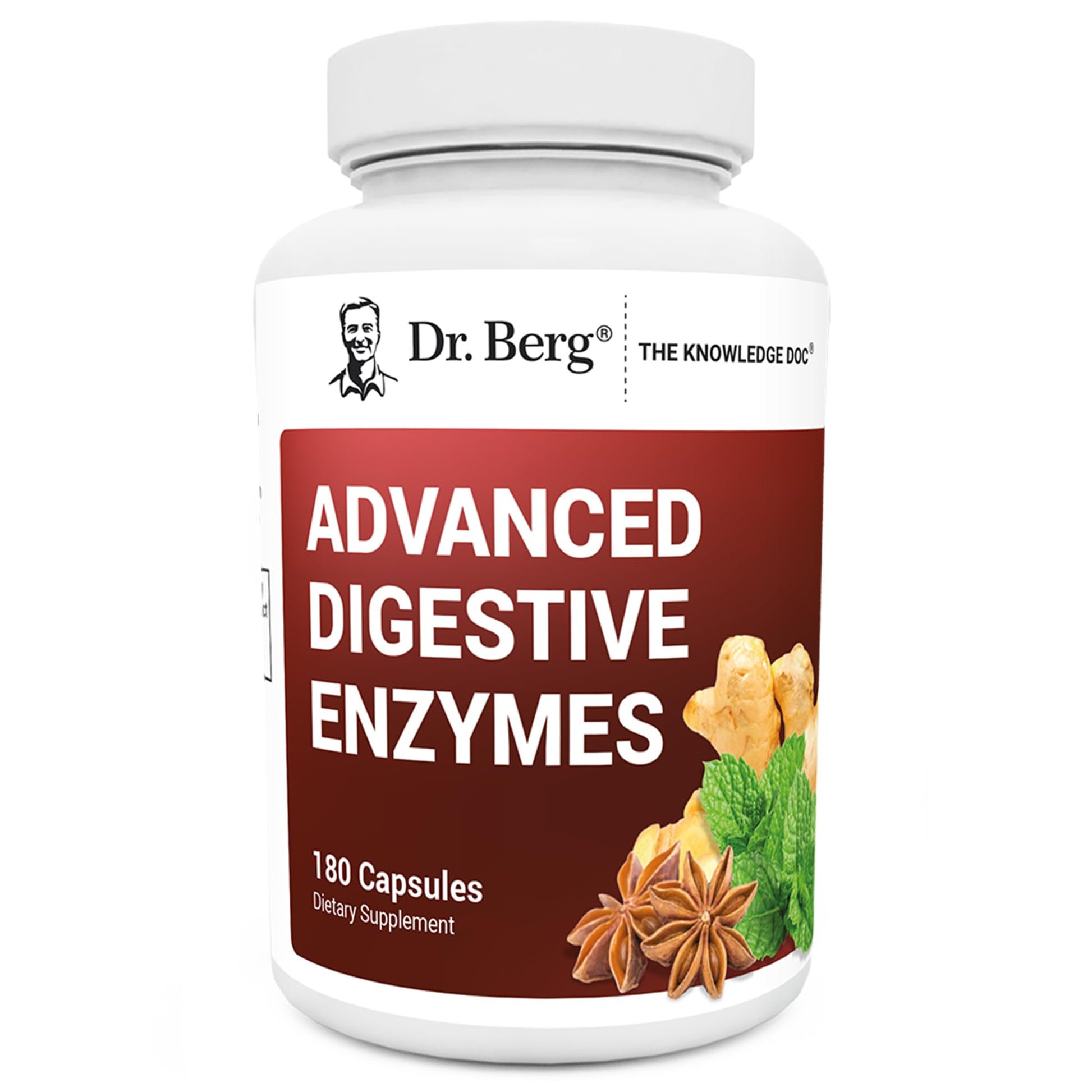 Dr. Berg Advanced Digestive Enzymes with Apple Cider Vinegar - Includes Digestive Health Ingredients Like Betaine Hydrochloride (HCI), Ginger Root & Peppermint Leaf - 180 Capsules Dr. Berg Nutritionals Au supplements