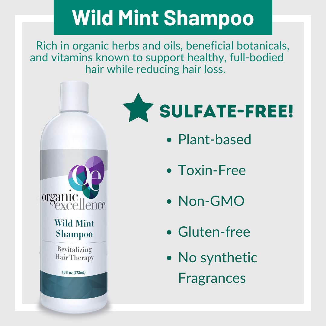 Organic Excellence Natural Organic Shampoo, Wild Mint & Rosemary, Chemical Free, Plant-Based, Toxin-Free, Cruelty-Free, Certified Herbs & Oils For Healthy Full-Bodied Hair 16 fl. oz Organic Excellence Au supplements