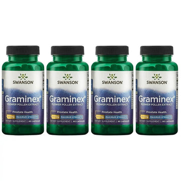 Swanson Maximum Strength Graminex Flower Pollen Extract - Supports Prostate Health, Urinary Tract Function, and Kidney Health - Mens Health Supplement - (60 Capsules, 500mg Each) (4 Pack) Swanson Au supplements