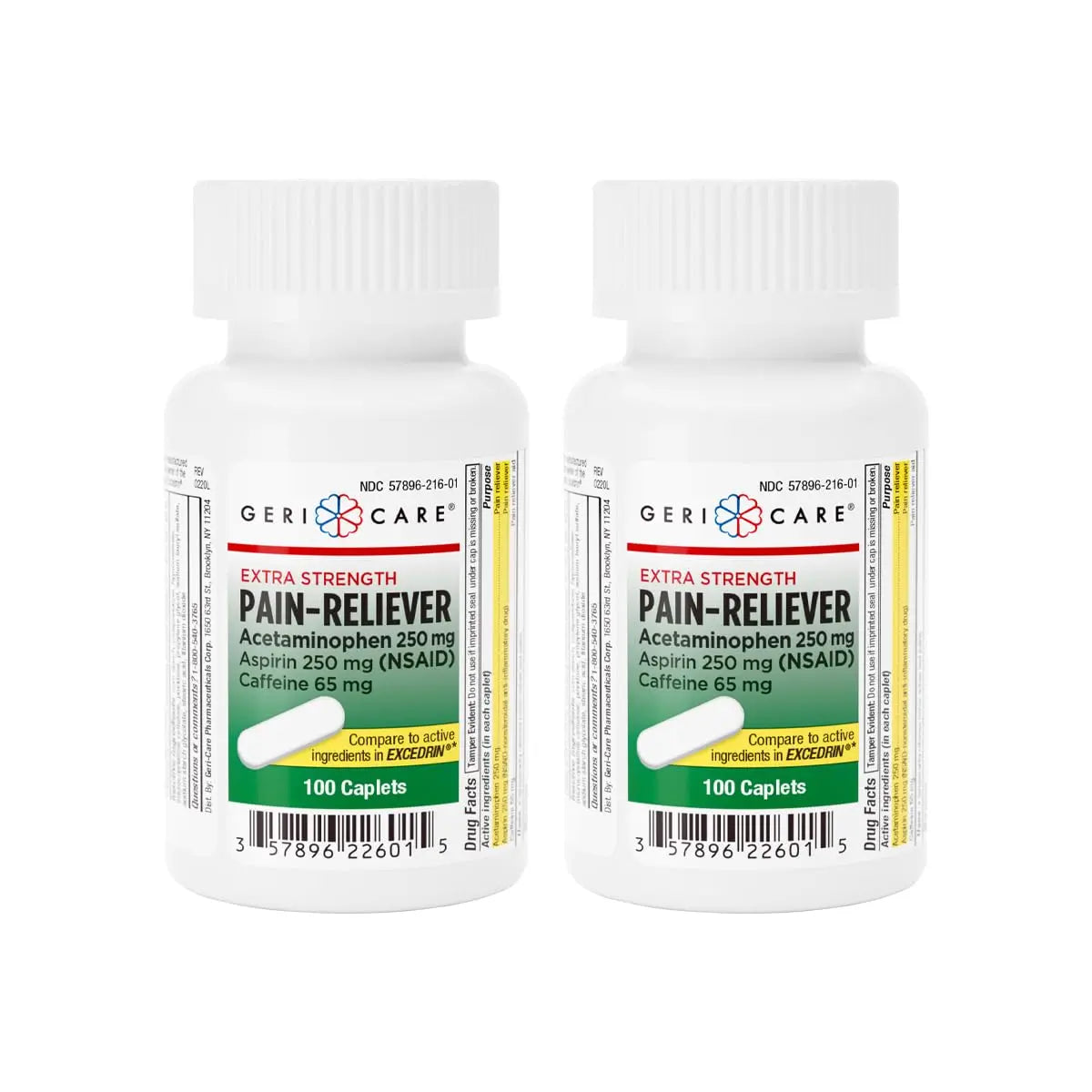 GeriCare Pain Reliever Extra Strength Caplets – 100 Count – Acetaminophen 250mg, Aspirin 250mg (NSAID), Caffeine 65mg – Powerful Triple-Action Formula for Headaches, Migraines & Minor Aches (2 Pack) GeriCare Au supplements