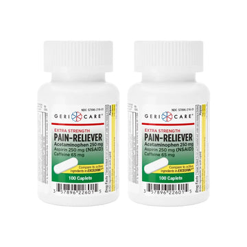GeriCare Pain Reliever Extra Strength Caplets – 100 Count – Acetaminophen 250mg, Aspirin 250mg (NSAID), Caffeine 65mg – Powerful Triple-Action Formula for Headaches, Migraines & Minor Aches (2 Pack) GeriCare Au supplements