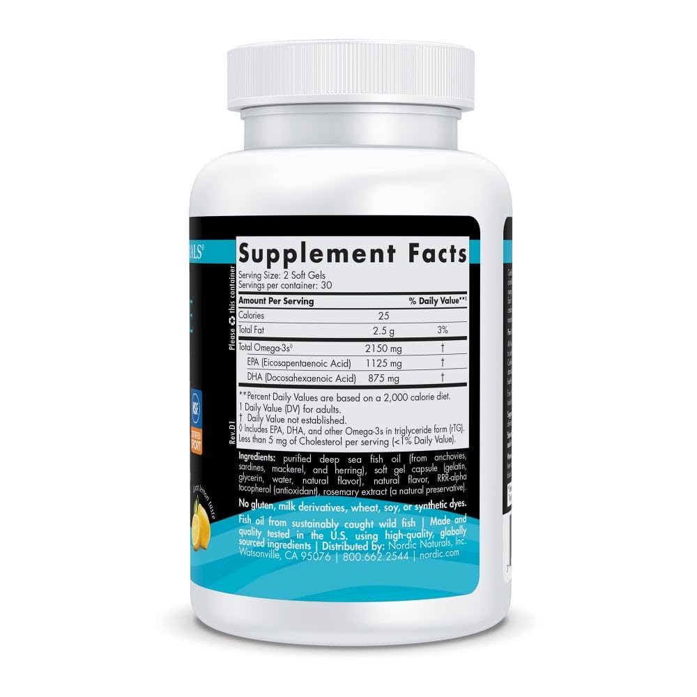 Nordic Naturals Ultimate Omega Sport 2X, Lemon Flavor - 60 Soft Gels - 2150 mg Omega-3 - NSF Certified Fish Oil with EPA & DHA - Heart & Muscle Health, Recovery - Non-GMO - 30 Servings Nordic Naturals Au supplements