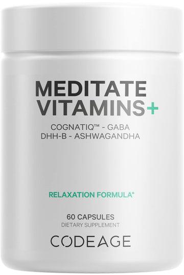 Codeage Meditate Vitamins+ Supplement - CognatiQ, DHH-B, GABA, Ashwagandha, Organic Mushrooms, Blueberries - BDNF Brain Pills and Neuroprotein - Vegan, Non-GMO, Gluten-Free - 60 Capsules Codeage Au supplements