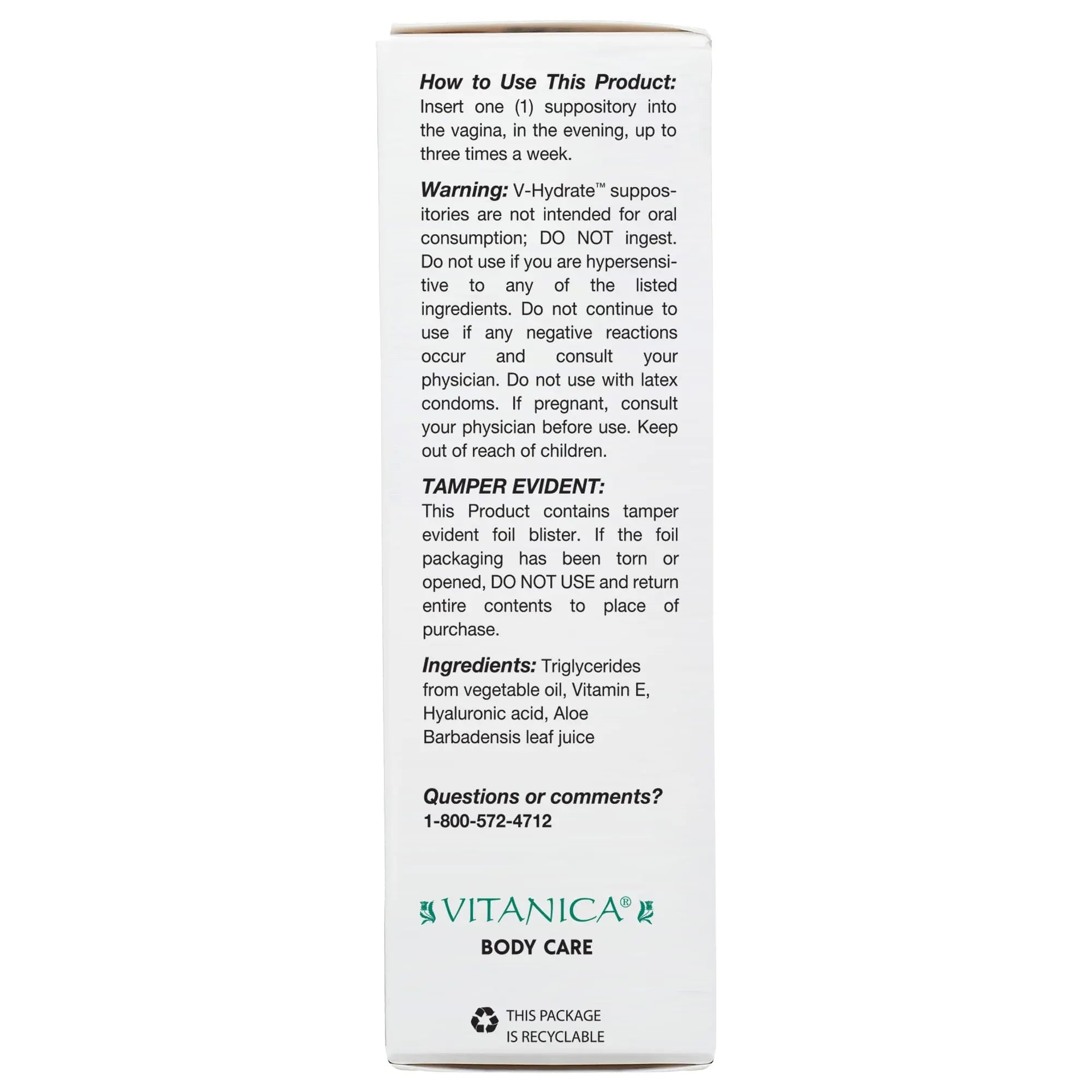 Vitanica V-Hydrate, Hyaluronic Acid Vaginal Suppositories for Comfort and Vaginal Hydration with Aloe Vera and Vitamin E, Hormone-Free & Drug-Free, Vegan, 2 Month Supply, 24 Count Vitanica Au supplements