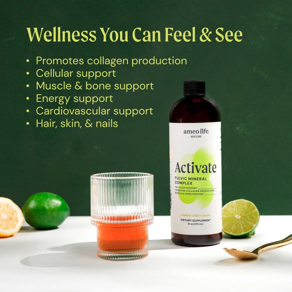 Ameo Life Fulvic Acid & Mineral Complex – Cellular Support, Detox, Collagen Boost – Promotes Skin, Hair, Nail Growth & Energy – Vegan, Gluten-Free, Non-GMO, Made in the USA -16 OZ Ameo Life Au supplements