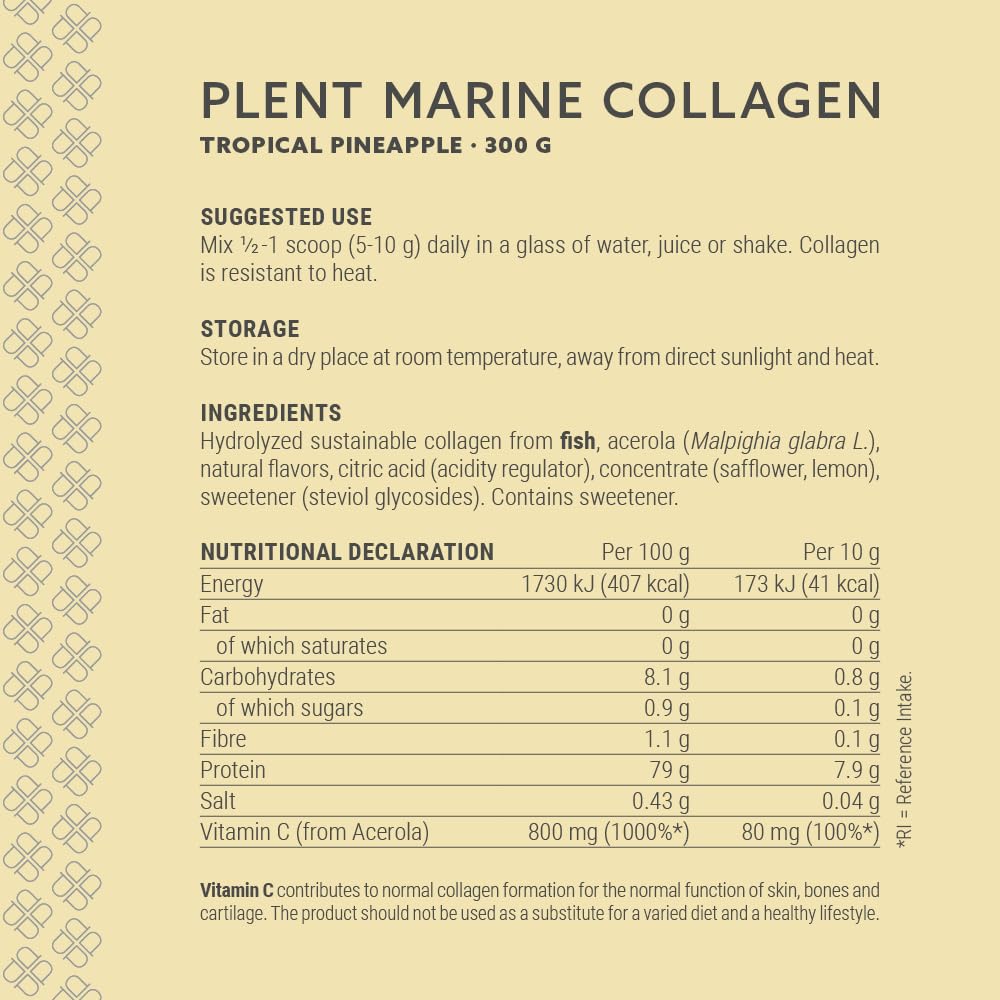 Plent Pure Marine Collagen Tropical Pineapple - Stay Beautiful - 5G Daily - Collagen Peptides - 300g Plent Au supplements