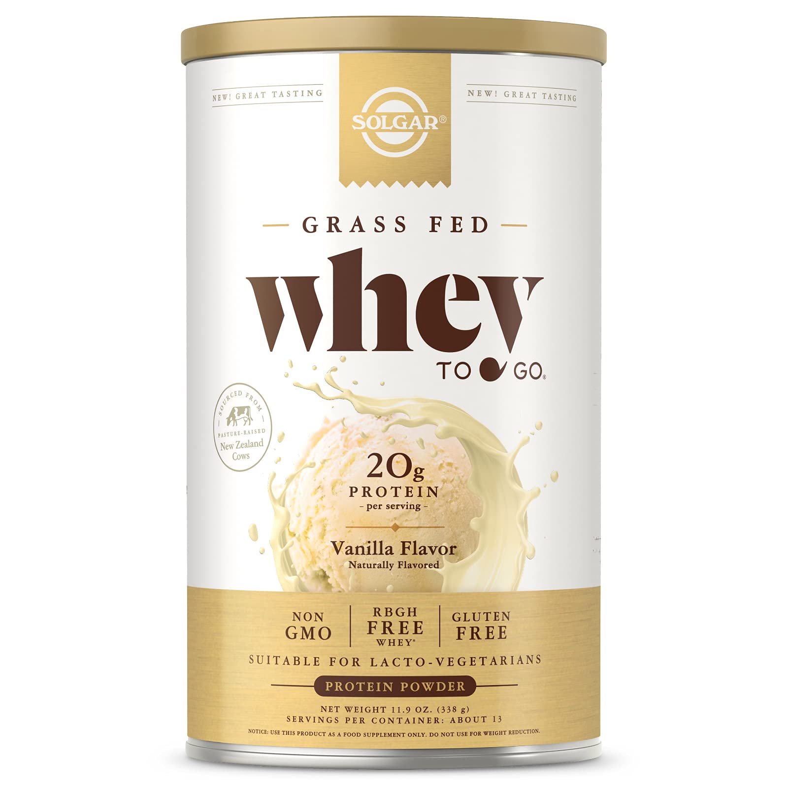 Solgar Whey To Go Natural Vanilla Flavour Protein Powder 340 g - Grass-Fed Whey from New Zealand Cows SOLGAR Au supplements