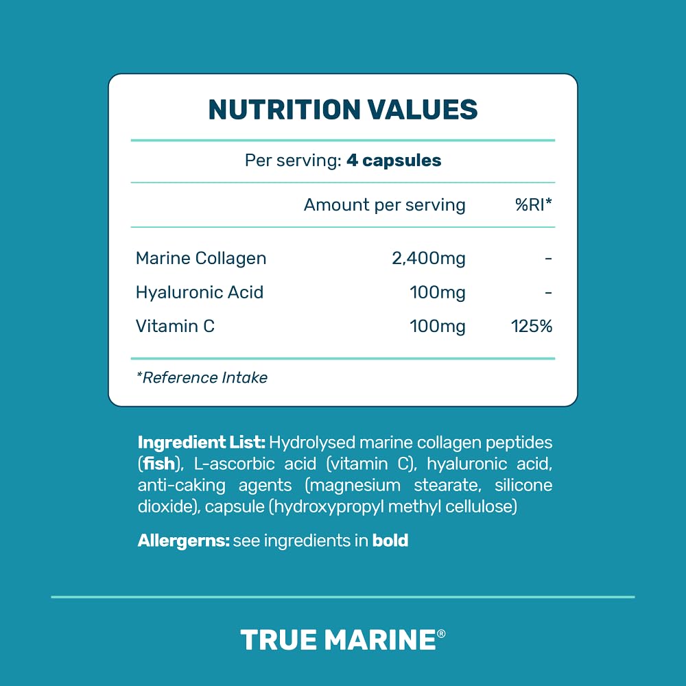 TRUE MARINE Collagen Capsules - 2,400mg of Marine Collagen with Hyaluronic Acid & Vitamin C - Skin, Hair, Nails & Joint Support TRUE MARINE Au supplements
