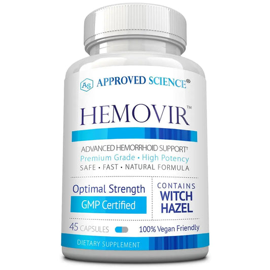 Approved Science Hemovir - Hemorrhoid Support Supplement - Witch Hazel, Horse Chestnut - 45 Capsules - 1 Bottle - Vegan Approved ScienceAu supplements