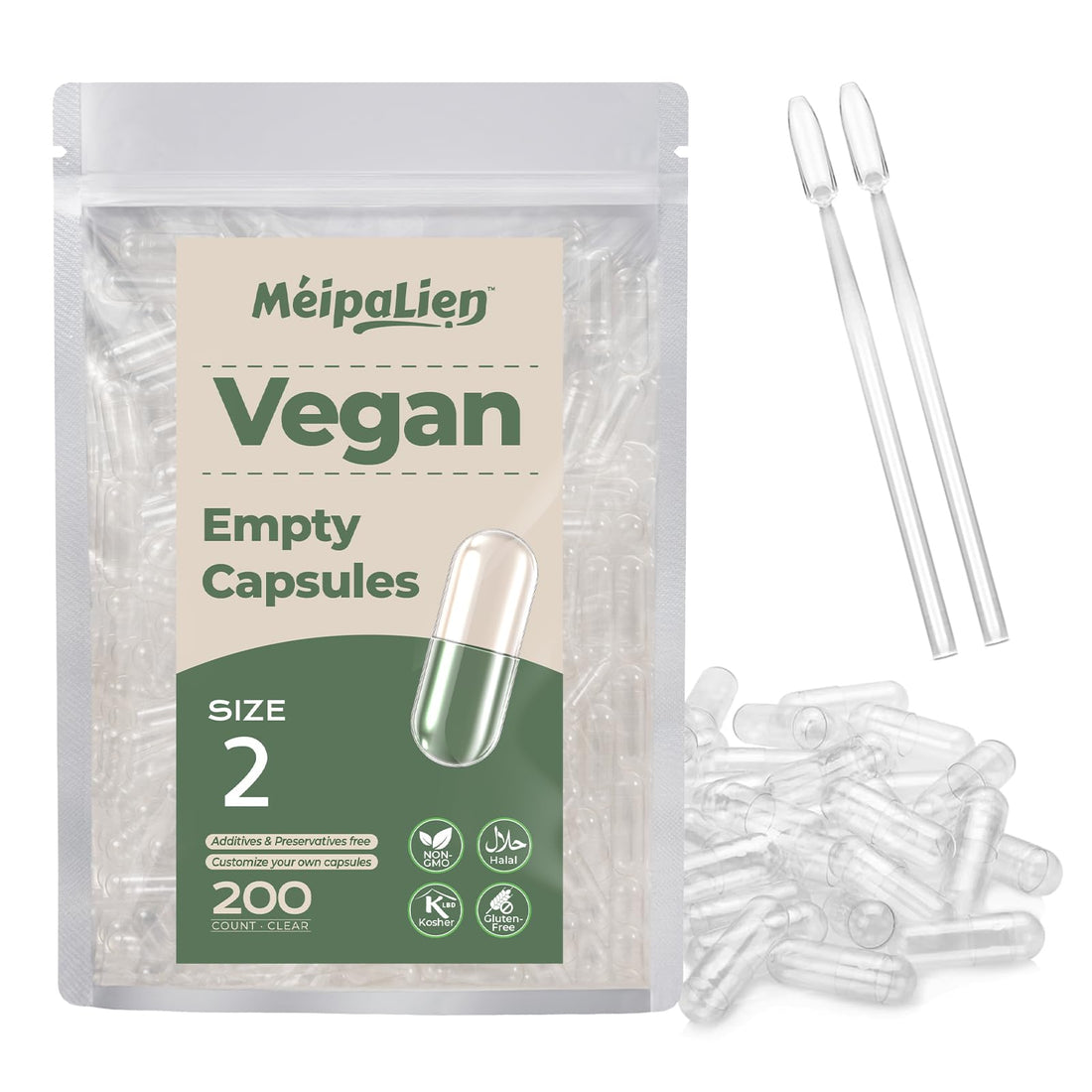 HPMC Empty Capsules Size 2-200 Clear Count Pill Capsules Empty - Plant-Based Cellulose | Vegetarian, Halal, Non-GMO | for DIY Supplement & Herbal Filling MéipaLien uk supplements