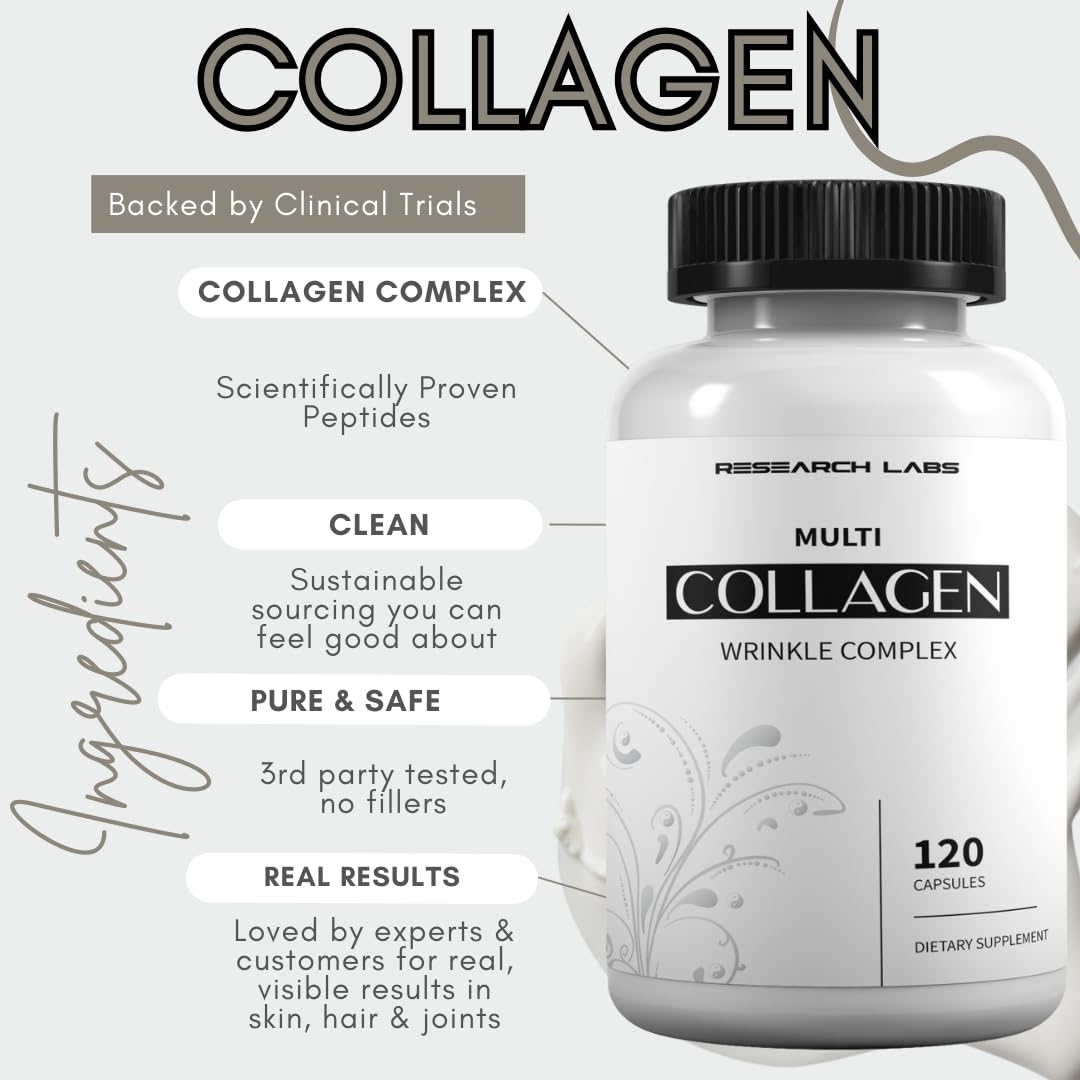 Research Labs 2 for 1 Promo 240 Collagen Pills - 6000 mg Per Day. Grass Fed Anti-Aging Support for Skin, Joints, Tendons, Bones, Hair and Nails. Paleo Friendly. Collagen Peptides Powder Supplement… Research Labs Au supplements