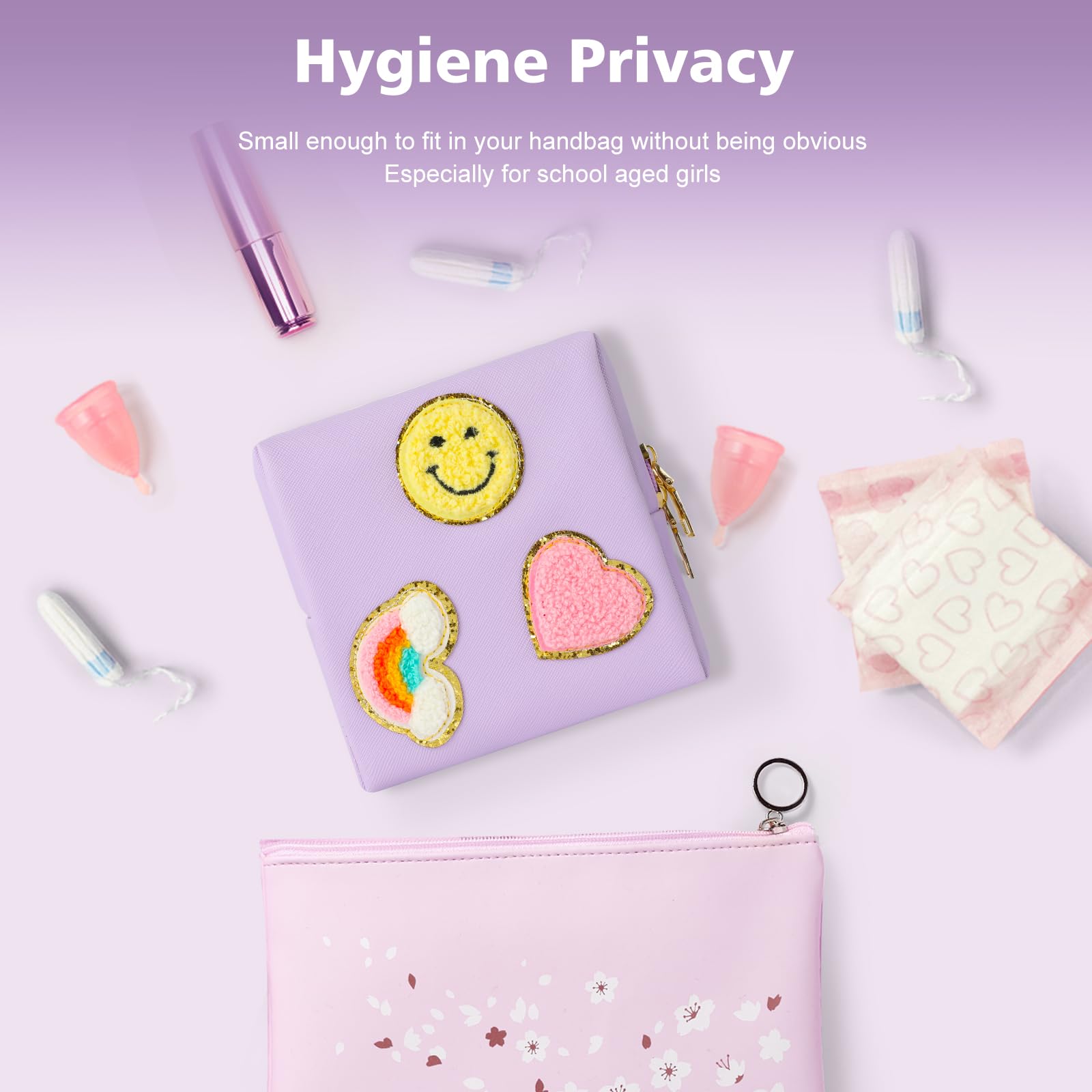 Preppy Patch Period Bag for Teen Aged Girls, Sanitary Napkin Storage Bag, Functional PU Leather Sanitary airogym Au supplements
