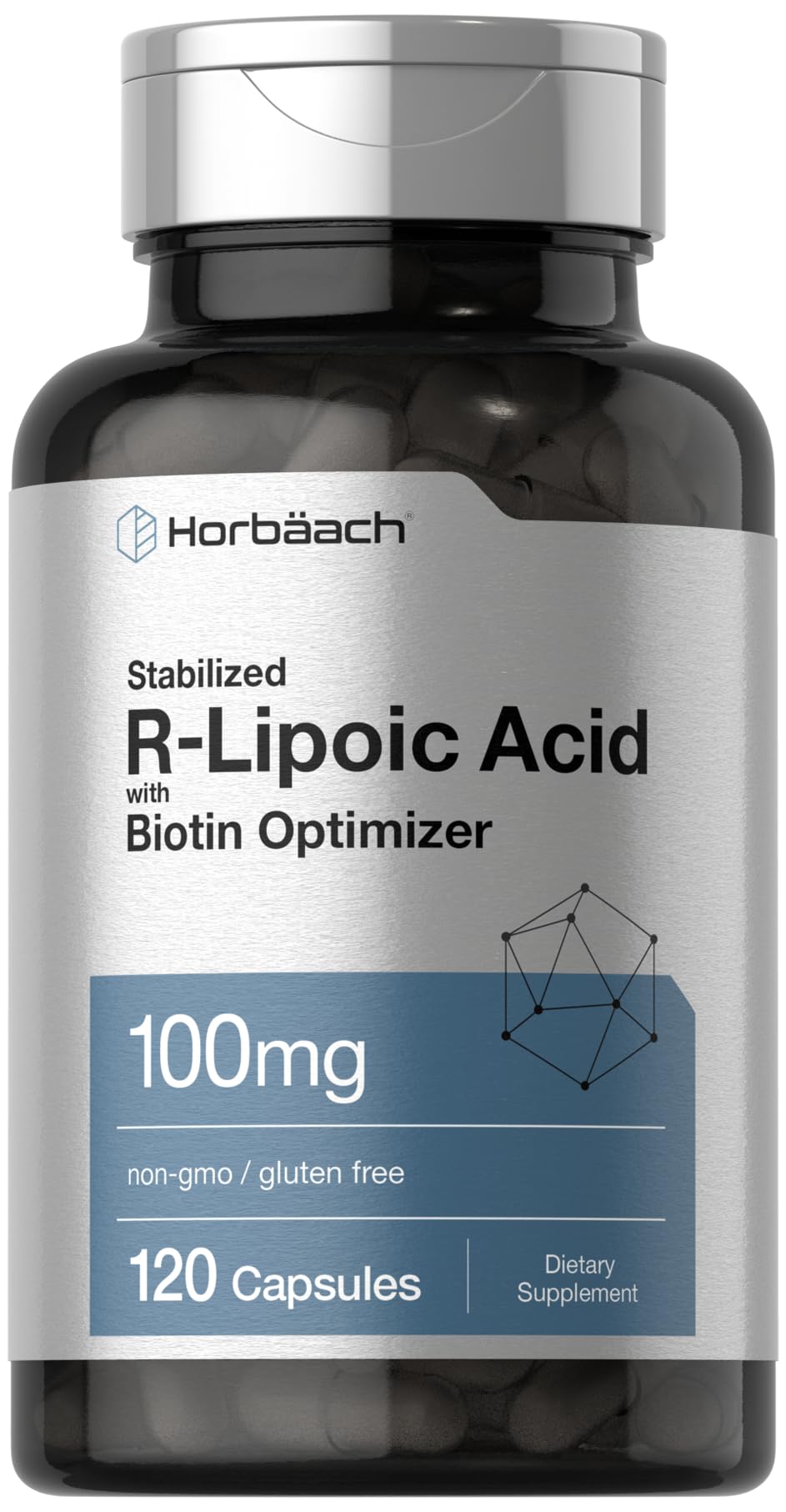 R-Lipoic Acid 100 mg | 120 Capsules | with Biotin Optimizer | Non-GMO, Gluten Free Horbäach Au supplements