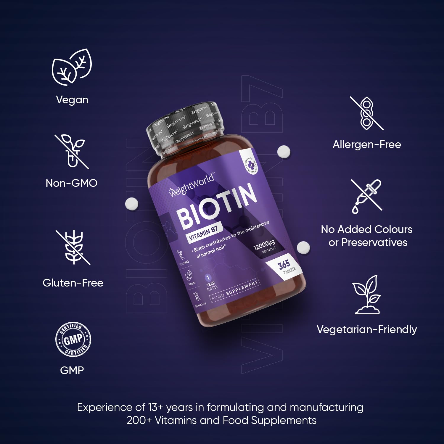 Biotin Hair Growth Supplement 12000mcg - 365 Vegan Biotin Tablets (1 Year Supply) maxmedix Au supplements