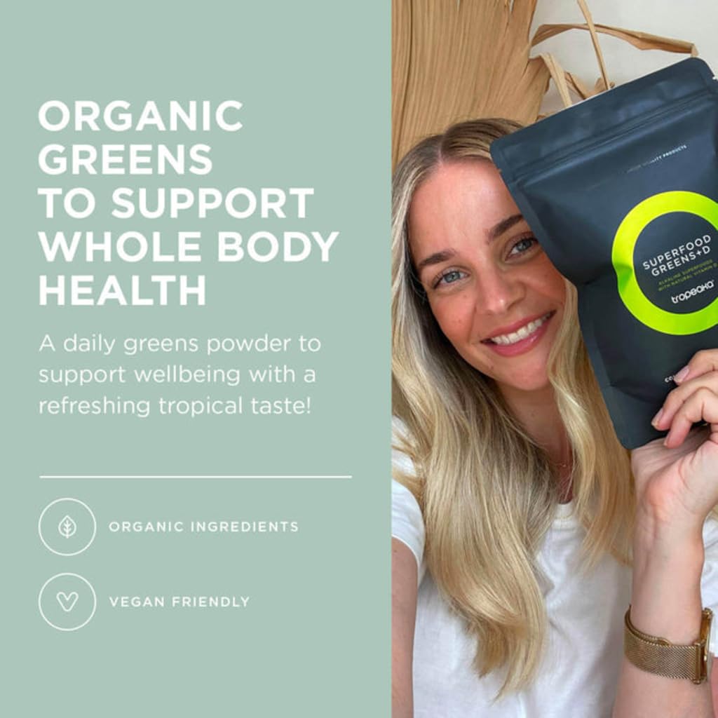 Tropeaka Superfood Greens + D - Antioxidant Green Powder for Energy, Immune System, & Gut Health, Rich in Chlorophyll & Essential Nutrients, Vitamin D, Vegan, Gluten Free, Non-GMO - 7oz (20 Servings) Tropeaka Au supplements