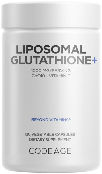 Codeage Liposomal Glutathione+ Supplement - 1000 mg Reduced L-Glutathione Pills, Vitamin C Ascorbic Acid, CoQ10 - Liposomal Delivery - Skin & Antioxidant Support - Non-GMO - 120 Capsules Codeage Au supplements