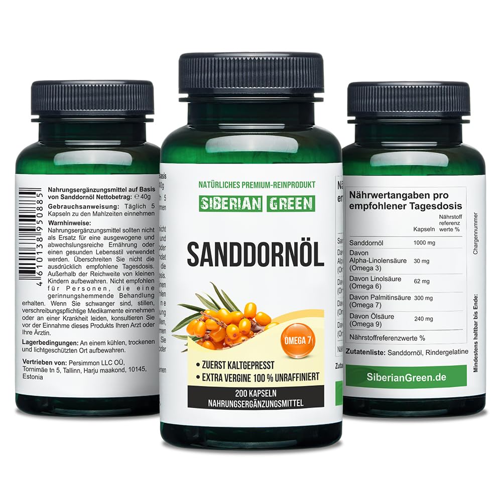 Siberian Sea Buckthorn Oil Capsules 200 Softgels | from Wild-harvested Siberian Sea Siberian Green Au supplements