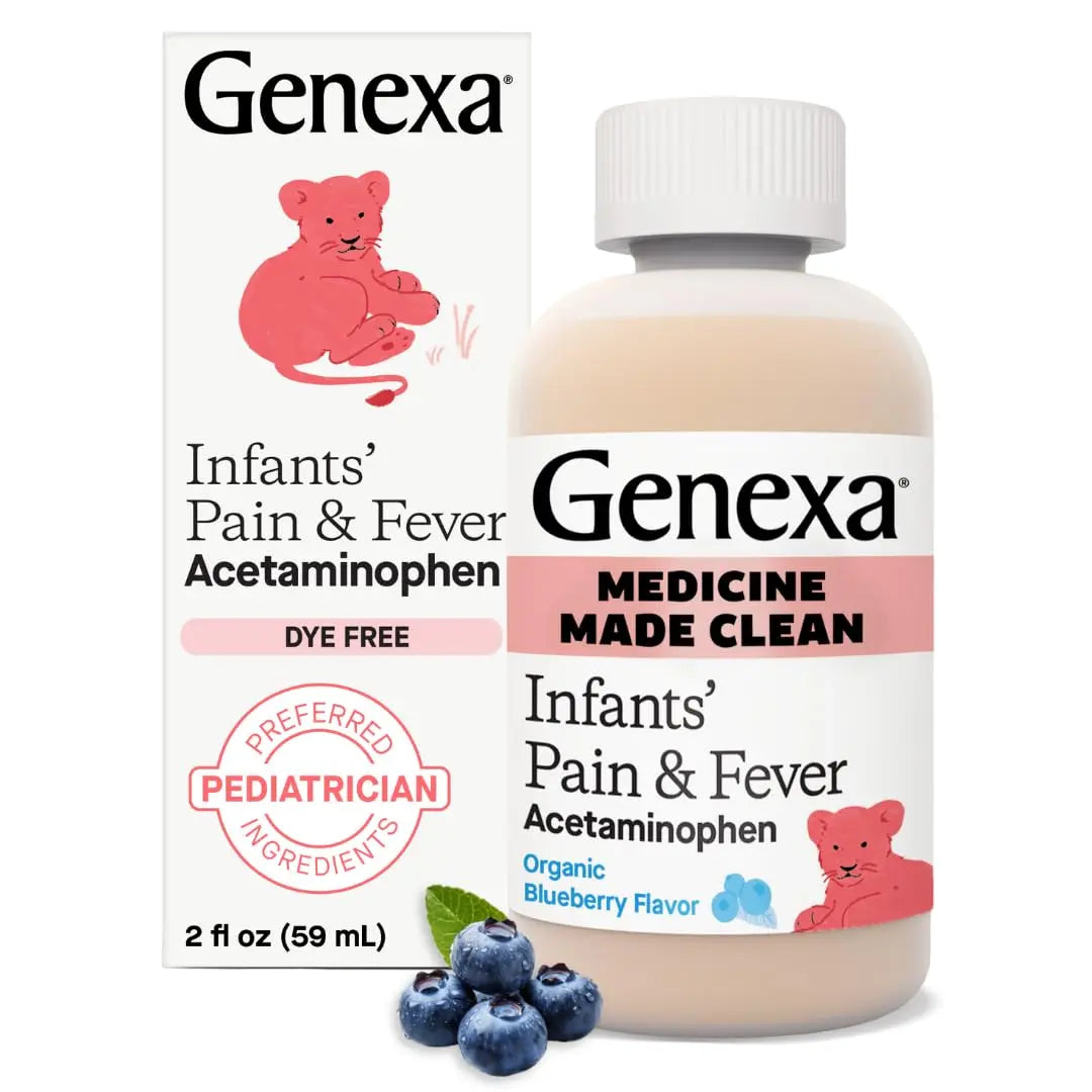 Genexa Infants' Clean Acetaminophen | Pediatrician Preferred Ingredients | Pain Reliever & Fever Reducer for Babies | Dye Free, 0% Artificial Additives | Delicious Organic Blueberry Flavor, 2 fl oz Genexa Au supplements