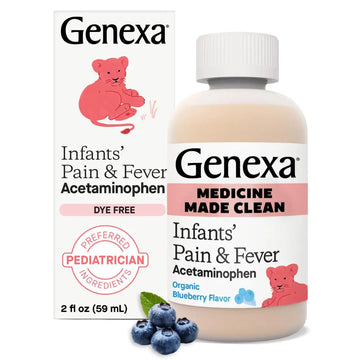 Genexa Infants' Clean Acetaminophen | Pediatrician Preferred Ingredients | Pain Reliever & Fever Reducer for Babies | Dye Free, 0% Artificial Additives | Delicious Organic Blueberry Flavor, 2 fl oz Genexa Au supplements