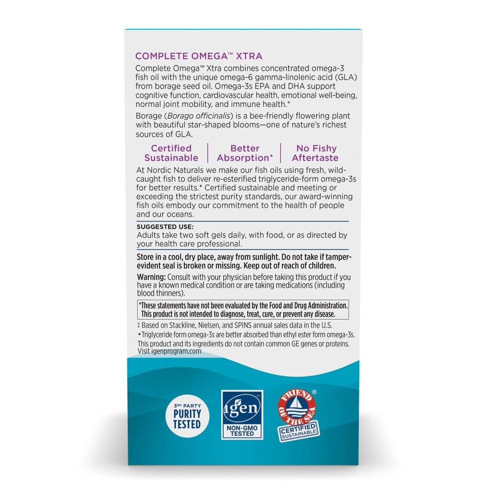 Nordic Naturals Complete Omega Xtra, Lemon - 60 Soft Gels - 1360 mg Omega-3 + 76 mg GLA - Healthy Skin - Cognition - Non-GMO - 30 Servings Nordic Naturals Au supplements