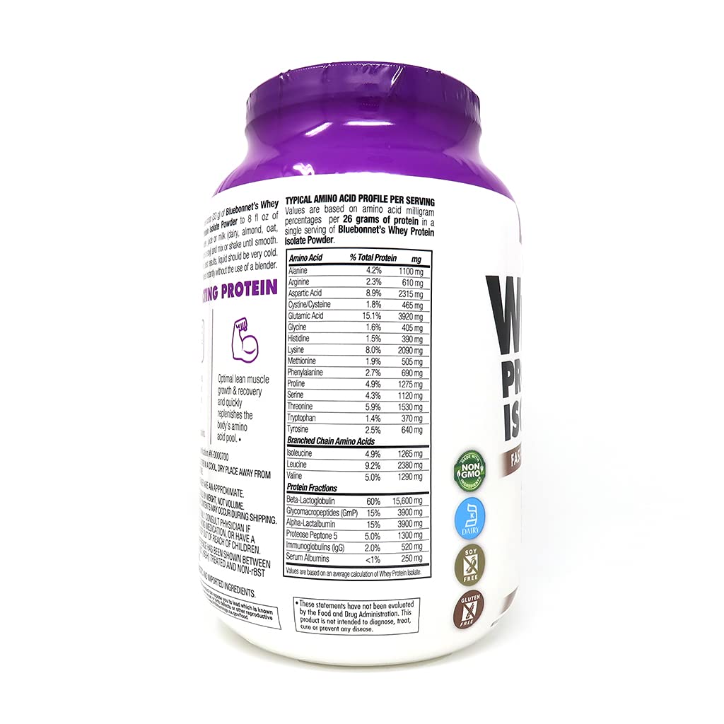 BlueBonnet 100% Natural Whey Protein Isolate Powder, Chocolate, 2 Pound Bluebonnet Au supplements