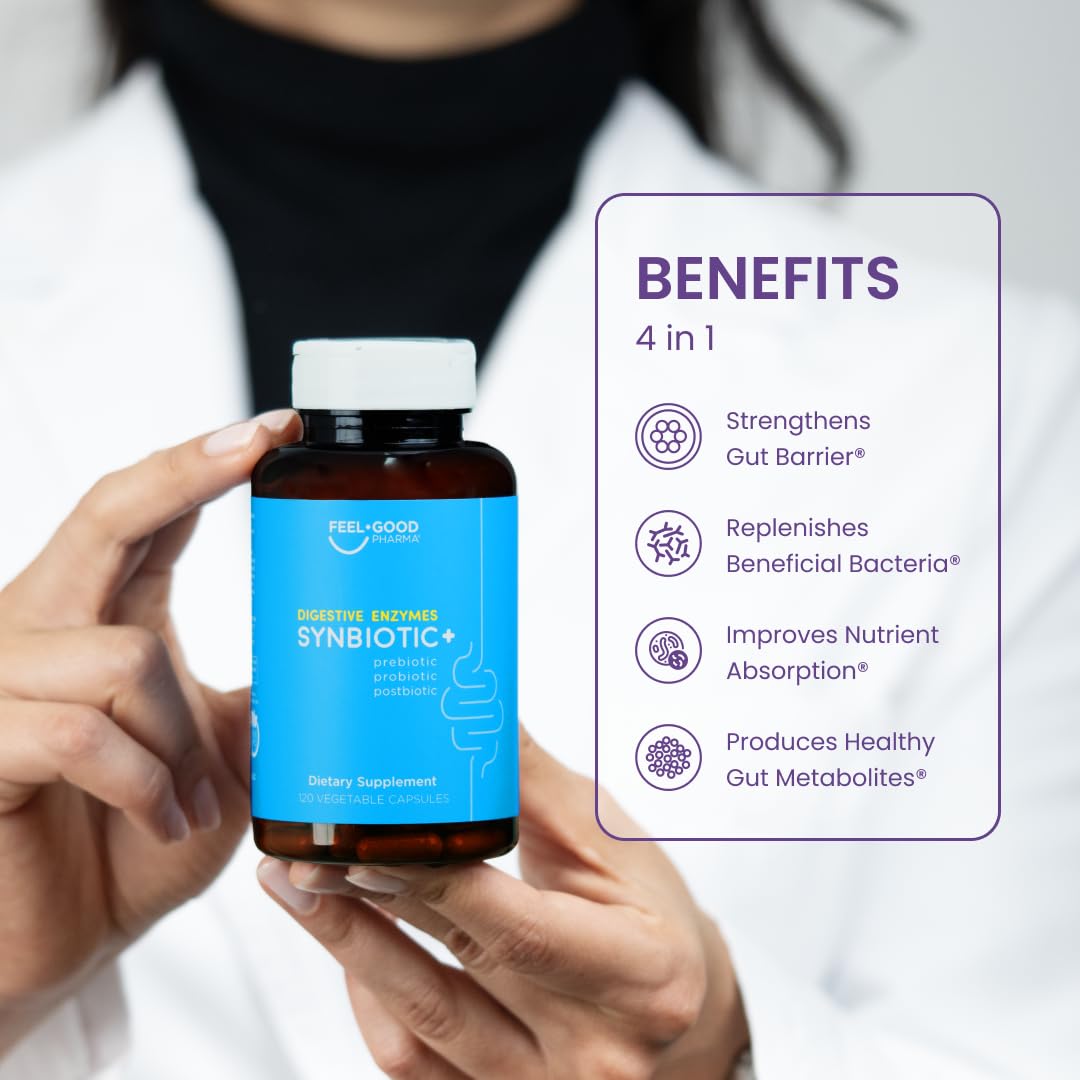 Feel Good Digestive Enzymes 4-in-1 Synbiotic+ – with Prebiotics, Probiotics & Postbiotics – Gut Health, Digestion & Bloating Relief – Pharmacist Formulated for Adults FEEL GOOD PHARMA Au supplements