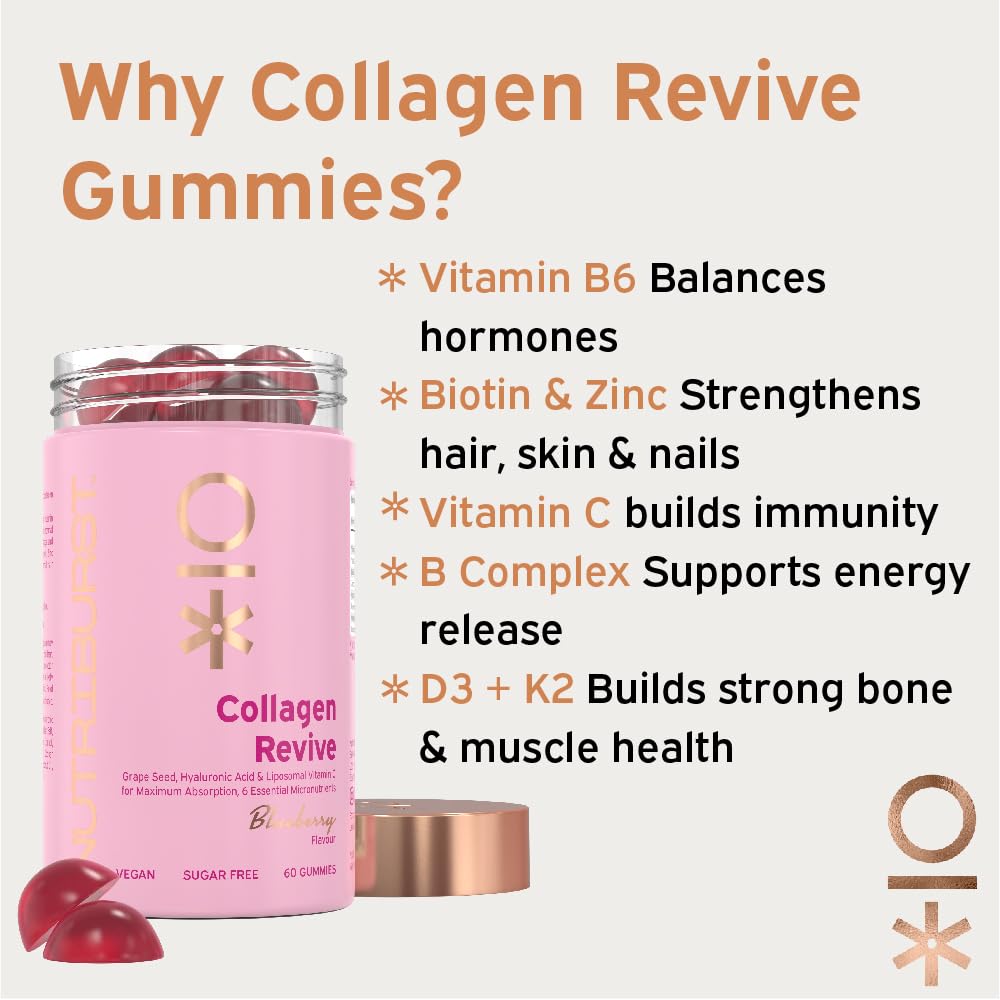 Nutriburst - Vegan Collagen Revive Gummies - Biotin (100µg), Hyaluronic Acid (100mg) + Vitamin C (80mg) Nutriburst Au supplements