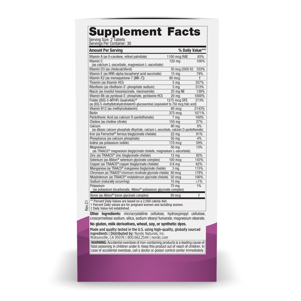Nordic Naturals Prenatal Multivitamin for Women - Daily Vegetarian Prenatal Vitamins - 22 Essential Nutrients, Including B6, Folate, and Iron - 60 Tablets - 30 Servings Nordic Naturals Au supplements