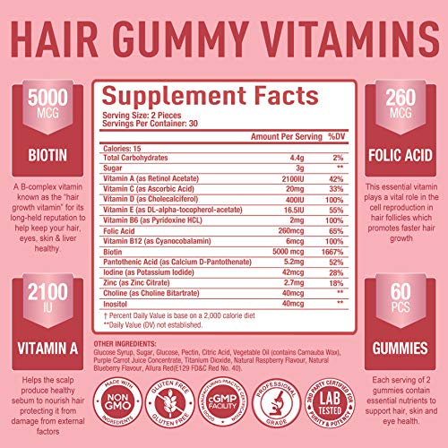 Premium Hair Vitamins Supplement-Gummy Vitamins w/Biotin, Folic Acid, Vitamins A&D Purely Optimal Au supplements