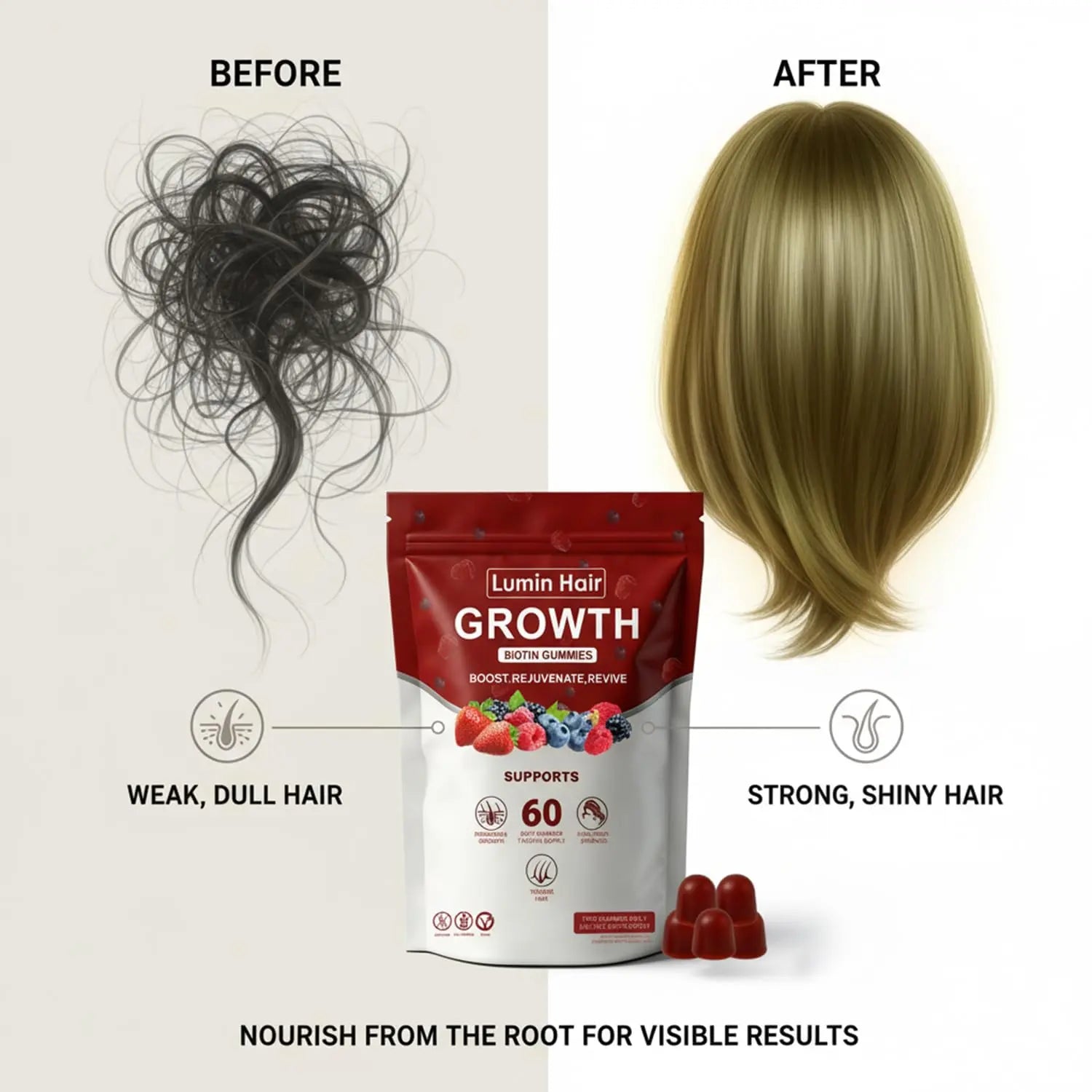 Lumin Hair Growth Gummies for Black Women, 60 Vegan Gummies, Daily Hair Nourishment with Biotin, Collagen & Botanical Extracts, Supports Healthy Hair Growth & Strength Lumin Hair Au supplements