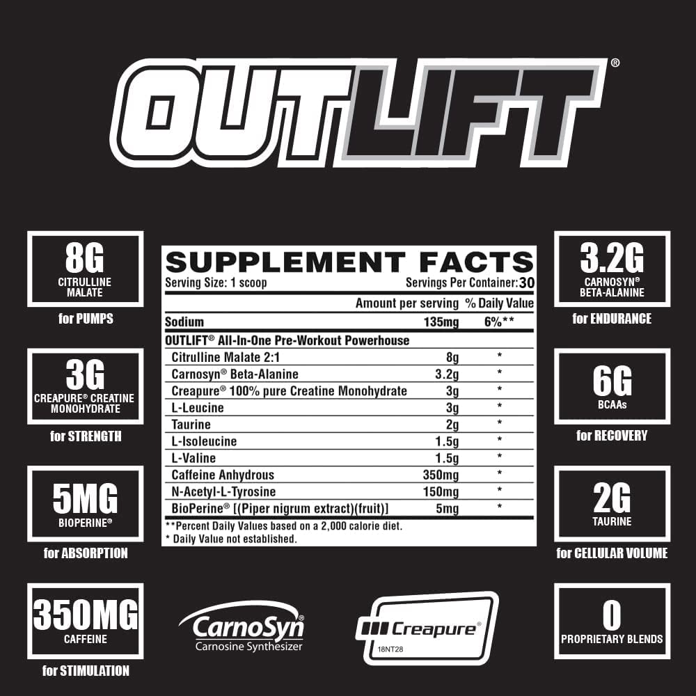 Nutrex Outlift Clinically Dosed Pre Workout Powder with Creatine, 8G Citrulline, BCAA Nutrex Research Au supplements