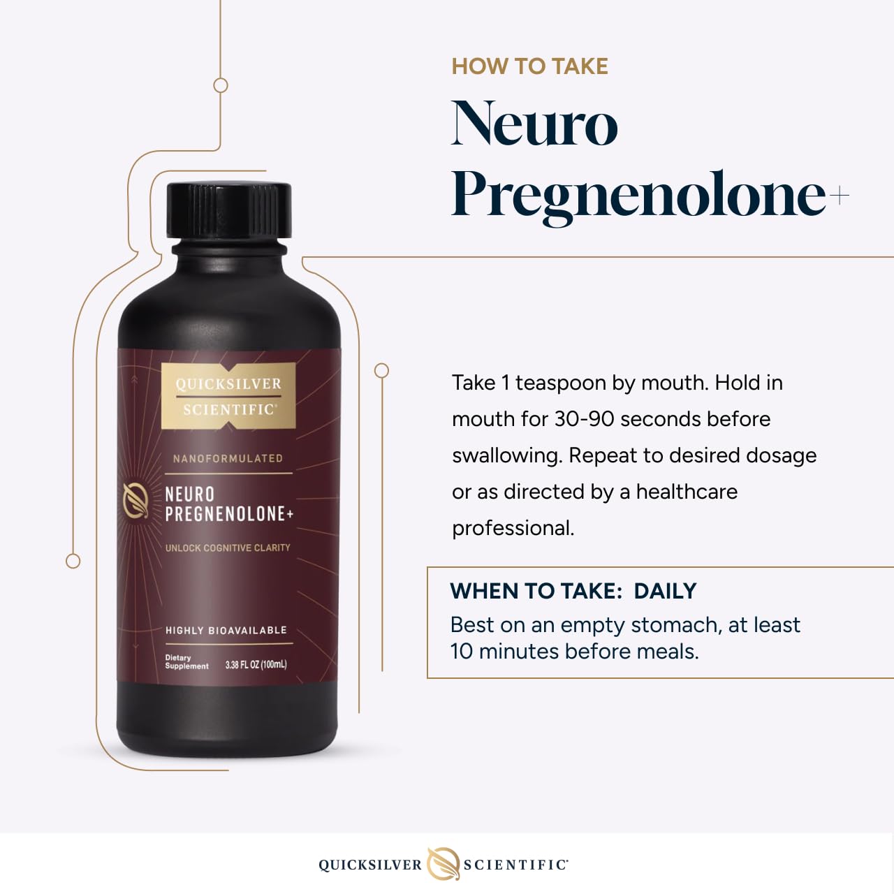 Quicksilver Scientific Neuro Pregnenolone+ - Brain Support Supplement for Neurological Health - Neuroactive Ingredients - Rapid Absorption - Vegan, Sugar-Free & Gluten-Free - 3.38 fl oz (20 Servings) Quicksilver Scientific Au supplements